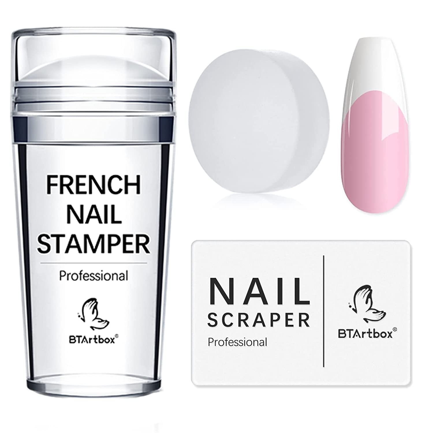 230816070312666_1 French Nail Stamper - BTArtbox French Tip Nail Tools with Nail Scraper and Replaceable Stamper Head, 100-Time Using Silicone Nail Stamper Kit for Gel Nail Polish DIY Nail Art Tools - Image 1